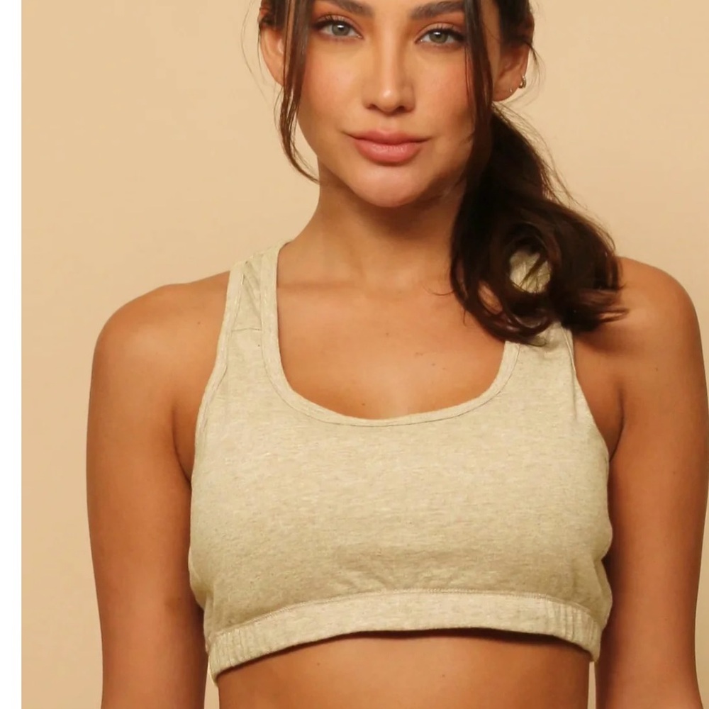 Cottonique Comfy Curse Racerback Crop Top Bra Melange Brown 4/XS